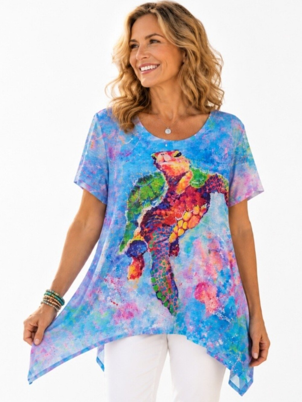 Leoma Lovegrove Sea Turtle Tunic Top Beach Cover Up Size XL Coastal Resort Art